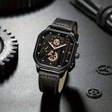 Luxury big dial men square watch with leather band type