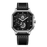 Luxury big dial men square watch with leather band type