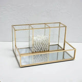 Luxury Brass Vanity Glass Makeup Organizer for Elegant Storage - copper - Makeup Organizer