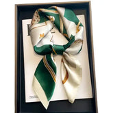 Luxury Design Print Silk Square Scarf Women Soft Satin Neckerchief - W-74-1-Green / 70x70cm