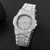 Luxury Diamond Men’s Stainless Steel Quartz Movement Watch - Silver