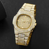 Luxury Diamond Men’s Stainless Steel Quartz Movement Watch - Gold