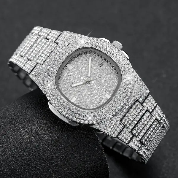 Luxury Diamond Men’s Stainless Steel Quartz Movement Watch