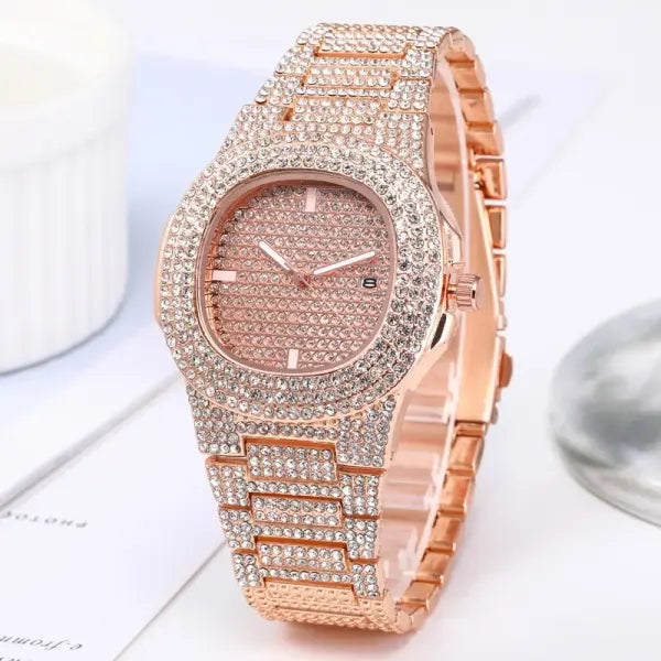 Luxury Diamond Men’s Stainless Steel Quartz Movement Watch