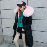Maomaokong Winter Woman Natural Fur Overcoat Plus Size Black Parkas Raccoon Real Fur Lining Extra Larg Warm Jacket