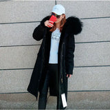 Maomaokong Winter Woman Natural Fur Overcoat Plus Size Black Parkas Raccoon Real Fur Lining Extra Larg Warm Jacket