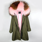 Maomaokong Winter Woman Natural Fur Overcoat with Fur Hood - Faux liningC14 / XL