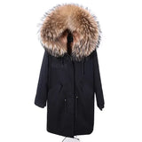 Maomaokong Winter Woman Natural Fur Overcoat with Fur Hood - Faux liningC16 / M