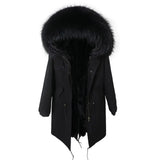 Maomaokong Winter Woman Natural Fur Overcoat Plus Size Black Parkas Raccoon Real Fur Lining Extra Larg Warm Jacket