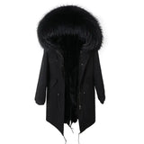 Maomaokong Winter Woman Natural Fur Overcoat with Fur Hood - Rabbit lining-1 / XL