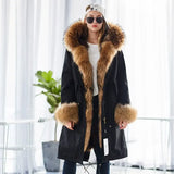 Maomaokong Winter Woman Natural Fur Overcoat Plus Size Black Parkas Raccoon Real Fur Lining Extra Larg Warm Jacket