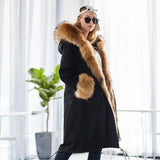 Maomaokong Winter Woman Natural Fur Overcoat with Fur Hood