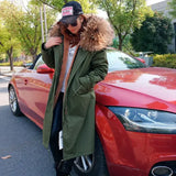 Maomaokong Winter Woman Natural Fur Overcoat with Fur Hood - Faux liningC15 / L