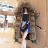 Maomaokong Winter Woman Natural Fur Overcoat Plus Size Black Parkas Raccoon Real Fur Lining Extra Larg Warm Jacket