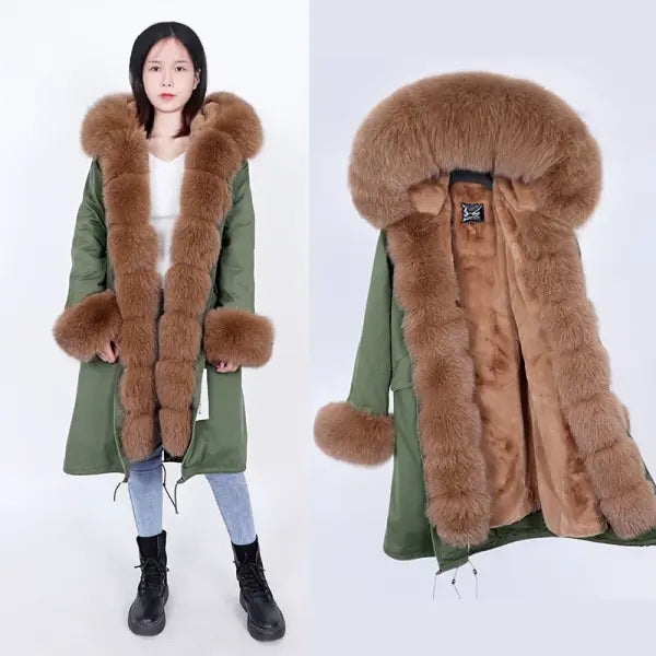 Maomaokong Winter Woman Natural Fur Overcoat with Fur Hood - Faux liningH19 / XS