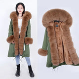 Maomaokong Winter Woman Natural Fur Overcoat Plus Size Black Parkas Raccoon Real Fur Lining Extra Larg Warm Jacket
