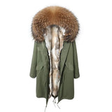 Maomaokong Winter Woman Natural Fur Overcoat Plus Size Black Parkas Raccoon Real Fur Lining Extra Larg Warm Jacket