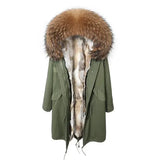 Maomaokong Winter Woman Natural Fur Overcoat with Fur Hood - Rabbit lining-3 / L