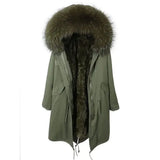 Maomaokong Winter Woman Natural Fur Overcoat with Fur Hood - Rabbit lining-2 / XS