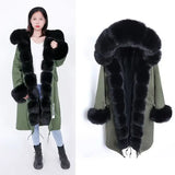 Maomaokong Winter Woman Natural Fur Overcoat Plus Size Black Parkas Raccoon Real Fur Lining Extra Larg Warm Jacket