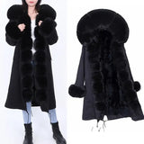 Maomaokong Winter Woman Natural Fur Overcoat Plus Size Black Parkas Raccoon Real Fur Lining Extra Larg Warm Jacket