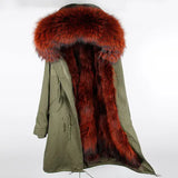 Maomaokong Winter Woman Natural Fur Overcoat Plus Size Black Parkas Raccoon Real Fur Lining Extra Larg Warm Jacket
