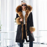 Maomaokong Winter Woman Natural Fur Overcoat Plus Size Black Parkas Raccoon Real Fur Lining Extra Larg Warm Jacket