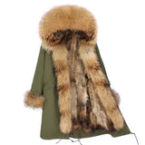 Maomaokong Winter Woman Natural Fur Overcoat with Fur Hood - Raccoon liningF4 / XS