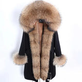 Maomaokong Winter Woman Natural Fur Overcoat with Fur Hood - Faux liningF18 / XS