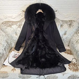 Maomaokong Winter Woman Natural Fur Overcoat Plus Size Black Parkas Raccoon Real Fur Lining Extra Larg Warm Jacket