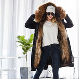Maomaokong Winter Woman Natural Fur Overcoat with Fur Hood - Raccoon liningC2 / L