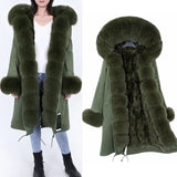 Maomaokong Winter Woman Natural Fur Overcoat Plus Size Black Parkas Raccoon Real Fur Lining Extra Larg Warm Jacket