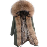 Maomaokong Winter Woman Natural Fur Overcoat with Fur Hood - Raccoon liningE7 / M