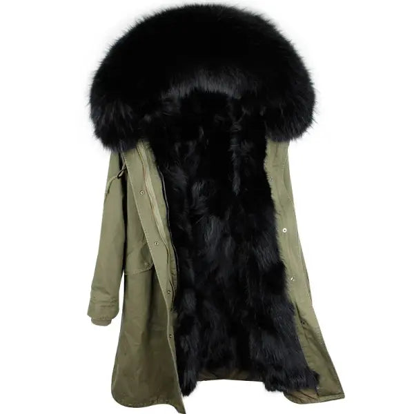 Maomaokong Winter Woman Natural Fur Overcoat with Fur Hood - Raccoon liningC10 / XS