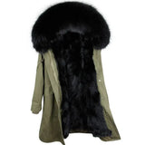 Maomaokong Winter Woman Natural Fur Overcoat Plus Size Black Parkas Raccoon Real Fur Lining Extra Larg Warm Jacket