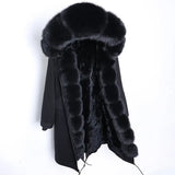Maomaokong Winter Woman Natural Fur Overcoat Plus Size Black Parkas Raccoon Real Fur Lining Extra Larg Warm Jacket