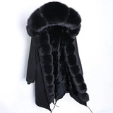 Maomaokong Winter Woman Natural Fur Overcoat with Fur Hood - Rabbit liningL30 / L