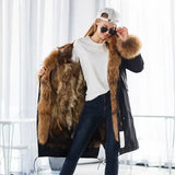 Maomaokong Winter Woman Natural Fur Overcoat with Fur Hood