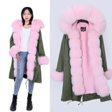Maomaokong Winter Woman Natural Fur Overcoat Plus Size Black Parkas Raccoon Real Fur Lining Extra Larg Warm Jacket