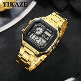 Luxury Digital Watches with Stainless Steel Bracelet Clasp - Gold