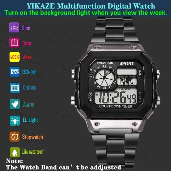 Luxury Digital Watches with Stainless Steel Bracelet Clasp