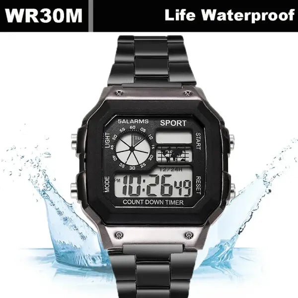 Luxury Digital Watches with Stainless Steel Bracelet Clasp