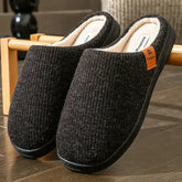 Men’s Memory Foam Cushion Slippers | Warm Suede Non-Slip TPR Sole Indoor Shoes with Soft Knit Comfort - Black / 42-43