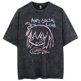 Men Oversized Printed Tshirts Bocchi Club Music Band Anime Bocchi The Rock Cotton Tops Creative Crew Neck Tees Washed