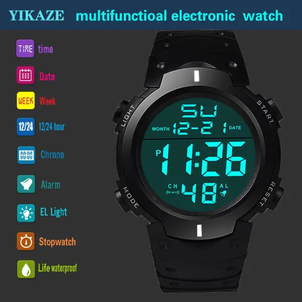 Men Sport LED Digital Watch with Resin Case and Silicone Band