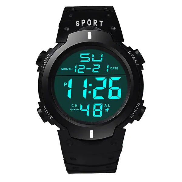 Men Sport LED Digital Watch with Resin Case and Silicone Band - White
