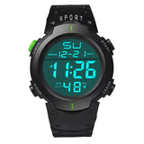 Men Sport LED Digital Watch with Resin Case and Silicone Band - Green