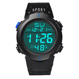 Men Sport LED Digital Watch with Resin Case and Silicone Band - Blue