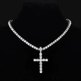 Iced Out Hip Hop Cross Zinc Alloy Necklace with Rhinestones