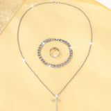 Men’s 3-Piece Alloy Jewelry Set – Cross Necklace Bracelet & Ring - H607-SL